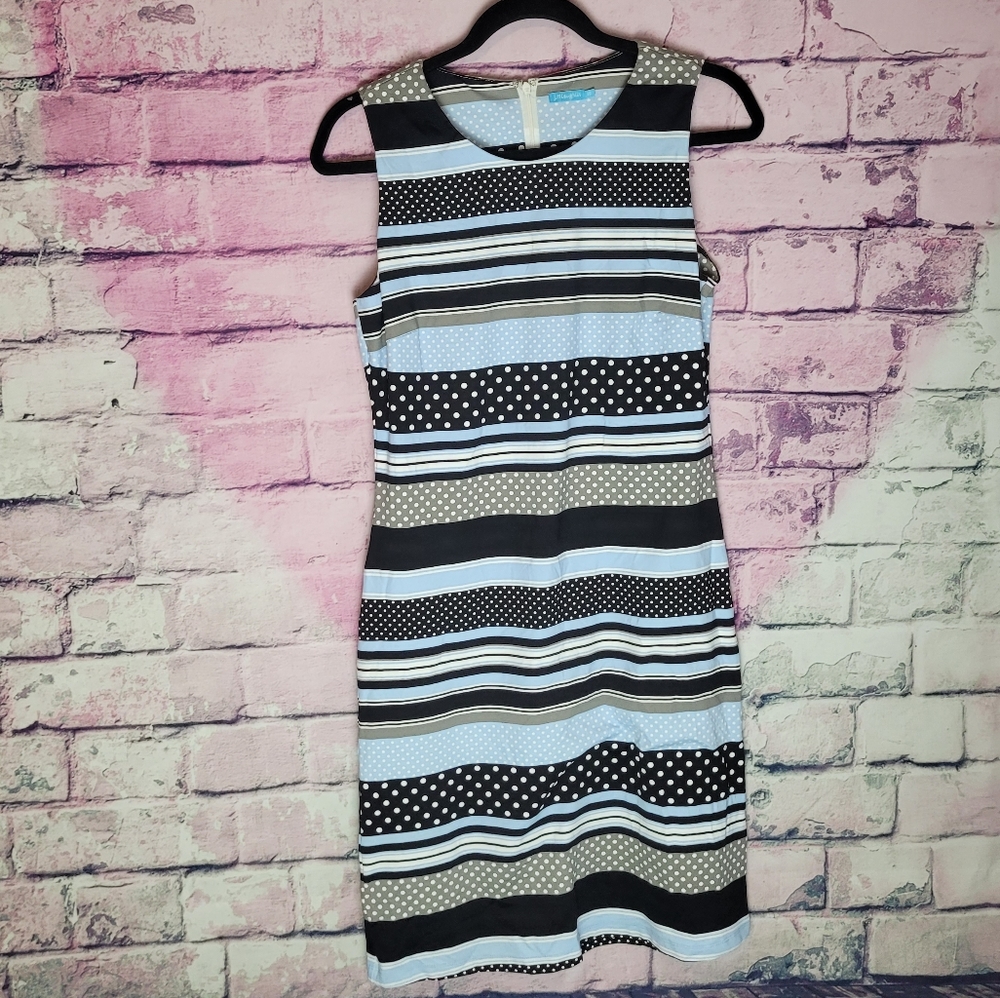 J. MCLAUGHLIN POLKA DOT STRIPED TANK SHEATH DRESS XS CATALINA CLOTH